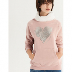 Bluza z pluszowym golfem - Różowy. Czerwone bluzy damskie Sinsay, l. Za 59,99 zł.