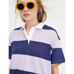 Sukienka w paski z kołnierzykiem polo. Zielone sukienki damskie Pull&Bear, w paski, polo, bez rękawów. Za 48,90 zł.