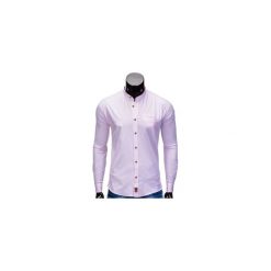 KOSZULA MĘSKA Z DŁUGIM RĘKAWEM K353 - RÓŻOWA. Czerwone koszule męskie na spinki marki Ombre Clothing, m, bez wzorów, z bawełny, z kontrastowym kołnierzykiem, z długim rękawem. Za 59,00 zł.