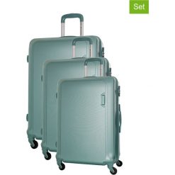 Zestaw walizek w kolorze miętowym - 3 szt. Zielone walizki Platinium, z materiału. W wyprzedaży za 579,95 zł.