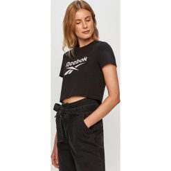 Reebok Classic - T-shirt. Czarne topy damskie Reebok Classic, s, z nadrukiem, z bawełny, z okrągłym kołnierzem. Za 79,90 zł.
