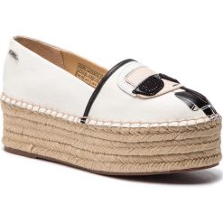 Espadryle KARL LAGERFELD - KL80311 White Lthr/Textile. Białe espadryle damskie KARL LAGERFELD, bez wzorów, ze skóry, bez obcasa, na koturnie. W wyprzedaży za 469,00 zł.