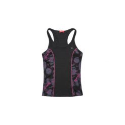 T-shirt damski fitness sportowy. Czarne bluzki sportowe damskie TXM, bez wzorów, bez kołnierzyka, bez rękawów, bez kaptura, na fitness i siłownię. Za 14,99 zł.