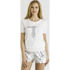 BLUZKA trussardi jeans. Białe bluzki damskie l, z aplikacjami, z jeansu. Za 469,00 zł.