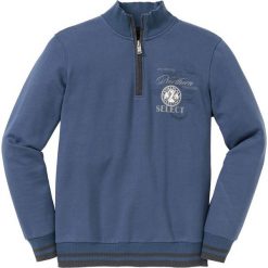Bluza ze stójką bonprix indygo. Niebieskie bluzy męskie bonprix, s, z nadrukiem, ze stójką, bez rękawów, bez kaptura. Za 109,99 zł.