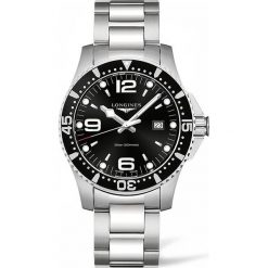 LONGINES HYDROCONQUEST L3.840.4.56.6. Czarne zegarki męskie marki LONGINES, ze stali. Za 3680,00 zł.