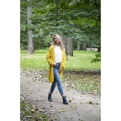 Kardigan F573 żółty. Żółte swetry damskie Tagless, s, bez wzorów, z wełny. Za 190,00 zł.