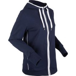 Bluza rozpinana z kapturem bonprix ciemnoniebiesko-biały. Niebieskie bluzy damskie bonprix, bez wzorów, bez rękawów, z kapturem. Za 89,99 zł.