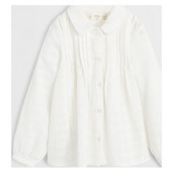 Mango Kids - Koszula dziecięca Mori 80 - 104 cm. Białe bluzki dziewczęce z bawełny, z okrągłym kołnierzem, długie. Za 69,90 zł.