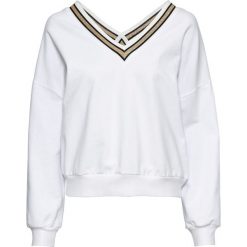 Bluza bonprix biały. Białe bluzy damskie bonprix, bez wzorów, bez rękawów, bez kaptura. Za 99,99 zł.