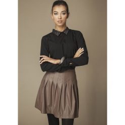 Brazowa Spódnica z Eko-skórki. Pomarańczowe spódniczki damskie Molly.pl, s, bez wzorów, mini, koszulowe. W wyprzedaży za 59,95 zł.