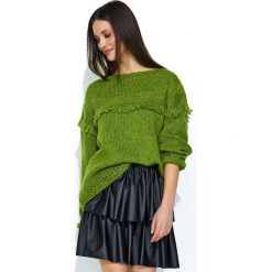 Zielony Oversizowy Sweter z Ażurowym Rękawem. Zielone swetry damskie Molly.pl, uniwersalny, z aplikacjami, bez rękawów, długie, bez kaptura. Za 129,90 zł.