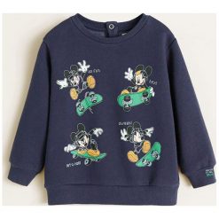 Mango Kids - Bluza dziecięca 80-104 cm. Niebieskie bluzy chłopięce Mango Kids, z nadrukiem, z bawełny, bez rękawów, bez kaptura. Za 69,90 zł.