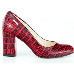 Czółenka na słupku - skóra naturalna - model 042 - kolor czerwono czarny krokodyl. Czerwone czółenka damskie Zapato, na co dzień, bez wzorów, z jeansu, z okrągłym noskiem, bez obcasa, na obcasie. W wyprzedaży za 191,40 zł.
