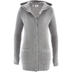 Sweter rozpinany z kapturem bonprix jasnoszary melanż. Szare swetry damskie bonprix, bez wzorów, bez rękawów, z kapturem. Za 99,99 zł.