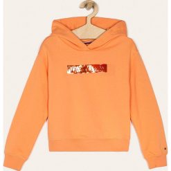 Tommy Hilfiger - Bluza dziecięca 128-176 cm. Pomarańczowe bluzy dziewczęce TOMMY HILFIGER, z aplikacjami, z bawełny, bez rękawów, z kapturem. Za 299,90 zł.