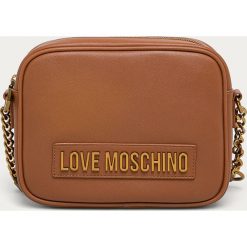 Love Moschino - Torebka. Pomarańczowe listonoszki damskie Love Moschino, w paski, ze skóry ekologicznej, na ramię, małe, z aplikacjami. Za 659,90 zł.