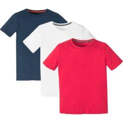 T-shirt basic (3 szt.) bonprix biały + ciemnoniebieski + czerwony. Białe koszule chłopięce bonprix, bez wzorów, z okrągłym kołnierzem, bez rękawów. Za 50,97 zł.