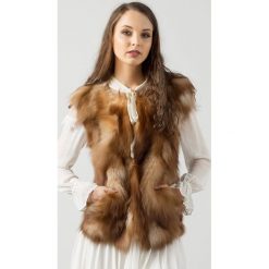 Brązowo-beżowa kamizelka damska z futrem lisa. Pomarańczowe kurtki damskie Twinset, z haftami, z syntetyku. Za 719,60 zł.