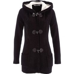 Kardigany damskie: Sweter rozpinany z szenili, długi rękaw bonprix czarny
