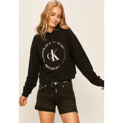 Calvin Klein Jeans - Bluza. Czarne bluzy damskie Calvin Klein Jeans, s, z nadrukiem, z bawełny, bez rękawów, z kapturem. W wyprzedaży za 359,90 zł.
