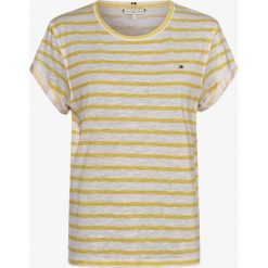 Tommy Hilfiger - T-shirt damski z dodatkiem lnu, żółty. Żółte t-shirty damskie TOMMY HILFIGER, s, bez wzorów, z lyocellu, bez kołnierzyka. Za 229,95 zł.