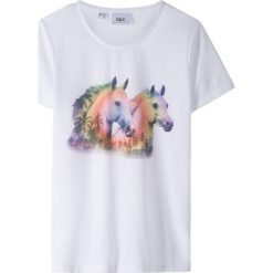 T-shirt z fotodrukiem bonprix biały z nadrukiem. Białe bluzki dziewczęce bonprix, z nadrukiem, z okrągłym kołnierzem, bez rękawów, bez kaptura. Za 29,99 zł.