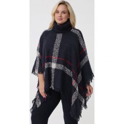 Granatowe Ponczo Corinne. Niebieskie poncza damskie Born2be, na wiosnę, xl, bez wzorów, z tkaniny. Za 119,99 zł.