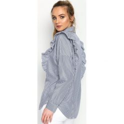 Granatowa Koszula Double Frill. Różowe bluzki damskie Born2be, m, w paski, klasyczne, z klasycznym kołnierzykiem, z długim rękawem. Za 34,99 zł.