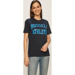 Russell Athletic - T-shirt. Czarne bluzki damskie Russell Athletic, s, z nadrukiem, z bawełny, z okrągłym kołnierzem. W wyprzedaży za 99,90 zł.