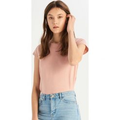 Bawełniany t-shirt basic - Różowy. Różowe t-shirty damskie Sinsay, s, bez wzorów, z bawełny, bez kołnierzyka. Za 9,99 zł.