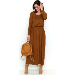 Sukienka maxi z kieszeniami karmelowa - 44. Sukienki damskie e-margeritka.pl, s, bez wzorów, z wiskozy, z krótkim rękawem, krótkie, bez kaptura. Za 139,99 zł.