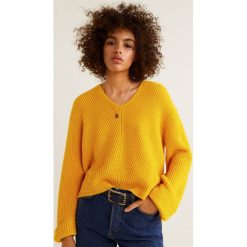 Mango - Sweter Fold. Żółte bez kategorii Mango, s, z dzianiny, z okrągłym kołnierzem. W wyprzedaży za 49,90 zł.