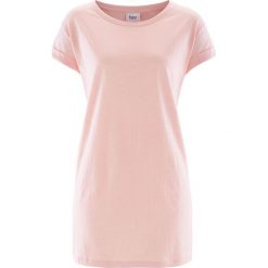 Długi shirt "boxy", krótki rękaw bonprix perłowy jasnoróżowy. Różowe koszulki damskie bonprix, bez wzorów, bez kołnierzyka, z długim rękawem. Za 29,99 zł.