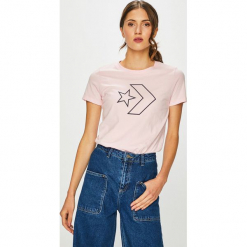 Converse - T-shirt. Szare t-shirty damskie Converse, l, z nadrukiem, z bawełny, z okrągłym kołnierzem. Za 119,90 zł.