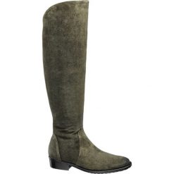 Buty zimowe damskie: kozaki damskie overknee 5th Avenue oliwkowe