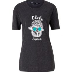 T-shirt bawełniany z nadrukiem lamy bonprix antracytowy melanż z nadrukiem. Szare t-shirty damskie bonprix, z nadrukiem, z bawełny, bez kołnierzyka. Za 34,99 zł.
