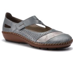 Półbuty RIEKER - 44866-12 Blau. Szare półbuty damskie Rieker, ze skóry. Za 249,00 zł.