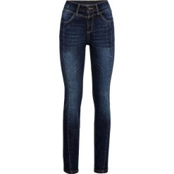 Dżinsy SKINNY bonprix ciemny denim. Niebieskie jeansy damskie bonprix, z jeansu. Za 109,99 zł.