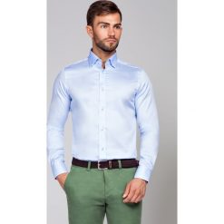 Koszula Maia 2. Niebieskie koszule męskie LANCERTO, m, z haftami, z bawełny, eleganckie, z kontrastowym kołnierzykiem, bez rękawów. W wyprzedaży za 199,90 zł.