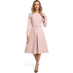 Sukienka - pudrowa. Sukienki damskie Moe, s, w paski, z elastanu, bez kołnierzyka, bez rękawów, mini, rozkloszowane. Za 179,00 zł.