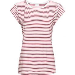 Shirt w paski, krótki rękaw bonprix biało-czerwony w paski. Czerwone koszulki damskie bonprix, w paski, z wiskozy, bez kołnierzyka, z krótkim rękawem. Za 59,99 zł.
