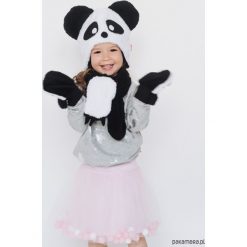 Czapka w zestawie z łapkami i szalikiem Panda. Szare czapeczki niemowlęce marki Pakamera. Za 109,00 zł.