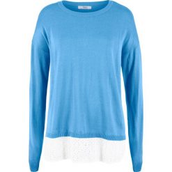 Sweter 2 w 1 z koszulową wstawką bonprix niebieski. Niebieskie swetry damskie bonprix, bez wzorów, bez rękawów, bez kaptura. Za 54,99 zł.