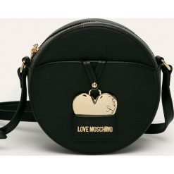 Love Moschino - Torebka skórzana. Czarne listonoszki damskie Love Moschino, w paski, ze skóry, na ramię, małe, z aplikacjami. W wyprzedaży za 799,90 zł.