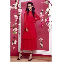 Sukienka w stylu boho midi malina. Sukienki damskie Lemoniade, na co dzień, s, bez wzorów, z szyfonu, boho, z falbankami, z długim rękawem, długie, midi, proste. Za 259,90 zł.