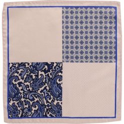Beżowo-Niebieska Elegancka Męska Poszetka -ALTIES- 24x24 cm, Poczwórny Wzór POSZALTTANIA0424. Niebieskie poszetki męskie Alties, bez wzorów, z materiału, eleganckie. Za 16,90 zł.