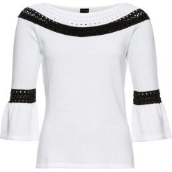 Sweter bonprix biało-czarny. Białe swetry klasyczne damskie bonprix, z dzianiny, z kontrastowym kołnierzykiem. Za 89,99 zł.