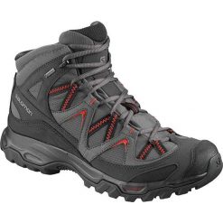 Botki turystyczne "Bekken" w kolorze szarym. Szare botki damskie Salomon, z gore-texu, na sznurówki, wspinaczkowe, gore-tex. W wyprzedaży za 351,95 zł.