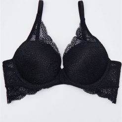 Koronkowy biustonosz push-up - Czarny. Czarne biustonosze Sinsay, bez wzorów, z koronki. Za 29,99 zł.